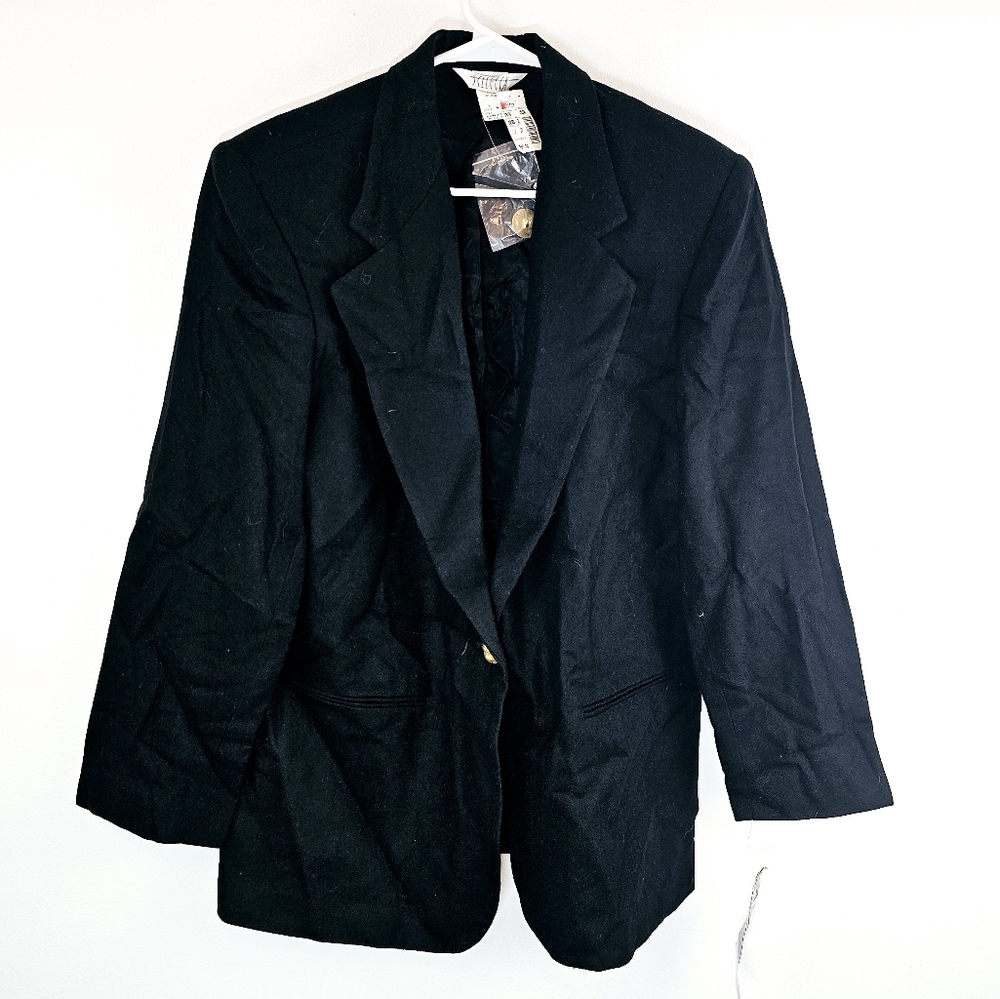 Nwt Vintage Sellecca Womens Classic Black Wool Blazer Lined One Button Closure
